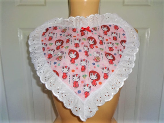 Handmade adult baby bib heart shaped frilly broderie anglaise pastel pink abdl pvc back SALE