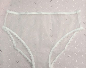Handmade Panties Knickers White Net Plain White Picot Mesh Sissy