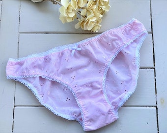 Handmade low rise pink Broderie Anglaise panties knickers cute