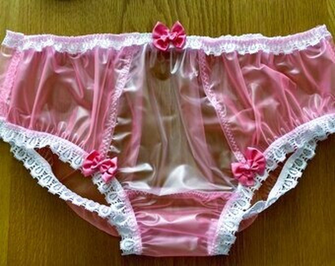 Sissy Pink Gathered PVC Plastic Knickers – Waterproof See-Through Bikini Style (UK Made)