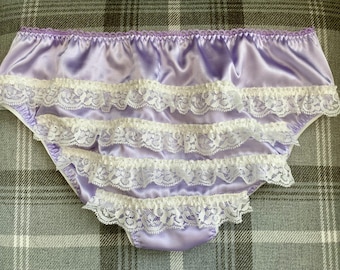 Handmade lilac quality satin rhumba tennis knickers - retro frilly sissy