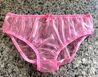 Sissy pink pvc panties knickers waterproof plastic see through adult baby fetish
