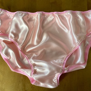 Handmade double layered pink satin panties knickers sissy plain picot silky