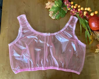 Bralette trasparente in pvc di plastica rosa fatta a mano - sissy cd tv ab