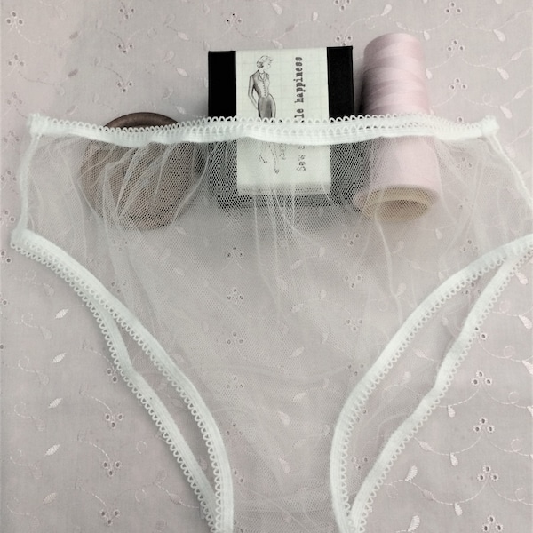 Handmade panties knickers white net plain white picot mesh sissy see through sexy sheer