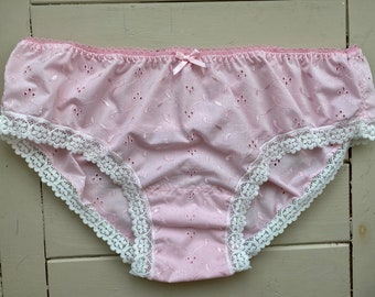 Handmade Panties sleep knickers sissy pink broderie anglaise cute lace cd tv adult baby