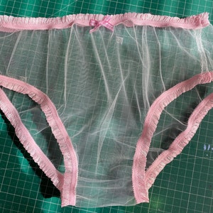 Sissy handmade net frilly knickers panties pink see through soft sheer sexy ruffle pretty
