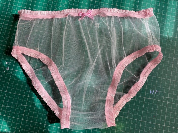 Sissy Handmade Net Frilly Knickers Panties Pink See Through Soft Sheer Sexy  Ruffle Pretty 