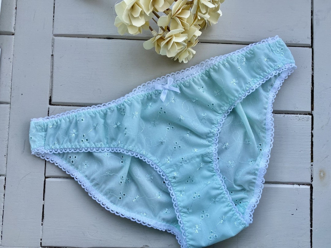 Handmade low rise mint green Broderie Anglaise panties knickers cute