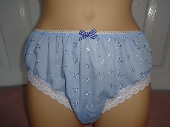 Handmade Panties Sleep Knickers Sissy Blue Broderie Anglaise Cute Lace Cd  Tv Adult Baby 