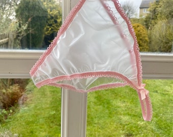Handmade pvc tanga panties knickers pastel pink lace sissy see through sexy fetish
