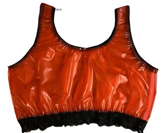 Red cherry pvc bralette with black lace - sissy cd tv ab