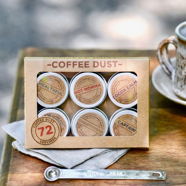 Coffee Dust Flavor Expedition Kit | 72 servings | Vashon Island Coffee Dust | Coffee Flavoring using Spice Blends | Coffee Lover Gift