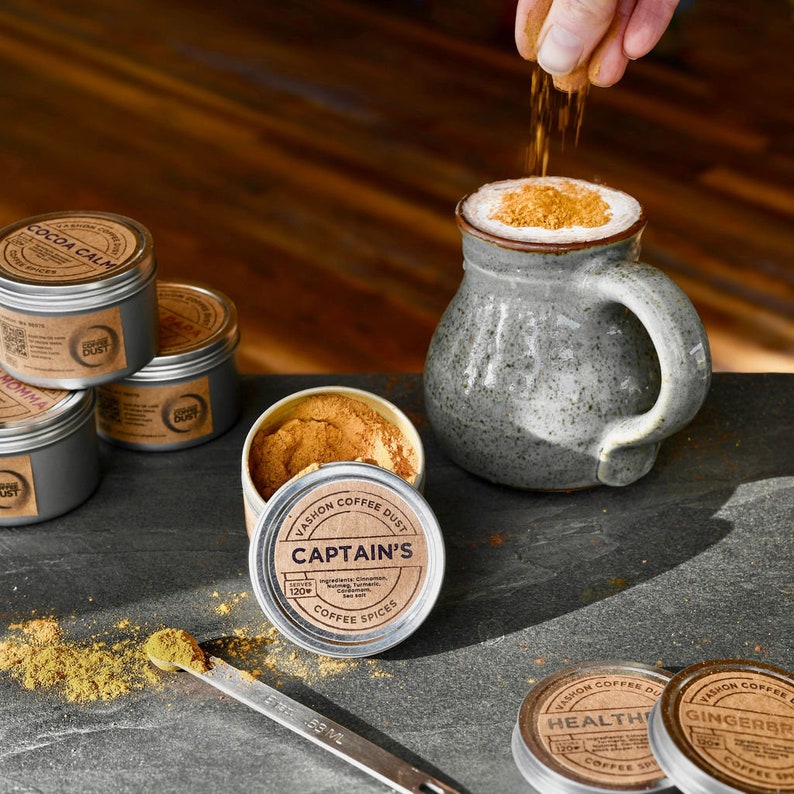 Captain's Coffee Dust 120 servings Vashon Island Coffee Dust Coffee Flavoring using Spices: Cinnamon, Nutmeg, Turmeric, Cardamom... image 1