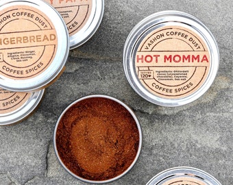 Hot Momma Coffee Dust| 120 servings | Vashon Island Coffee Dust | Coffee Flavoring using Spices: Cocoa, Cayenne, Cinnamon and Sea Salt