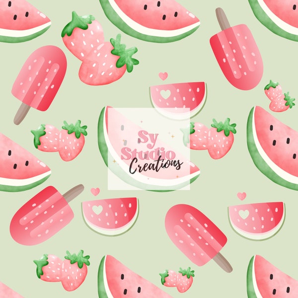 Watermelon Ice Cream Seamless Pattern