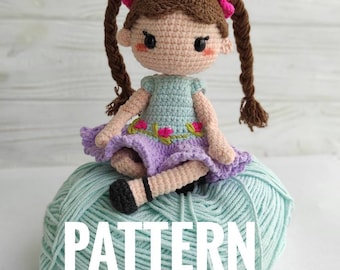 crochet doll with dress, crochet doll pattern, crochet pattern, diy crochet doll, amigurumi girl, PDF Tutorial, amigurumi doll pattern