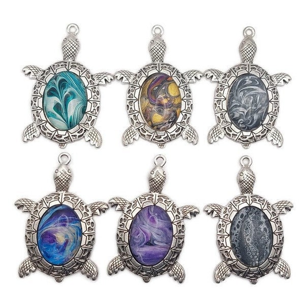 Turtle Pendant, Paint Necklace, Fluid Art Jewelry, Abstract Art, Multi Colored Pendant,