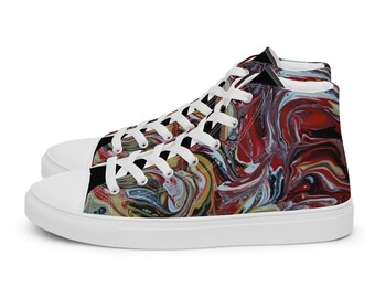 Women’s High Top Shoes, Red Paint Shoes, Abstract Footwear