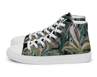 Men’s High Top Canvas Shoes, Green Paint Shoes, Abstract Footwear