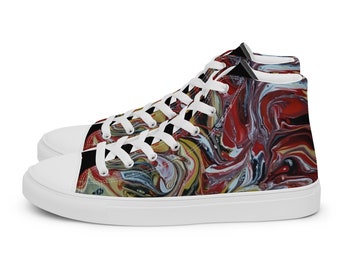 Men’s High Top Shoes, Red Paint Shoes, Abstract Footwear