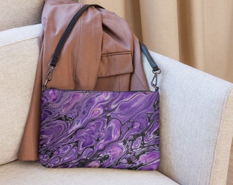 Purple Purse, Unique Purse, Custom Bag, Crossbody Bag, Paint Purse, Abstract Art Bag, Fluid Art Bag, Acrylic Pour