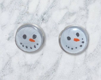 Snowman Earrings, Stud Earrings, Hand Painted Jewelry, paint jewelry, painted snowman, holiday jewelry