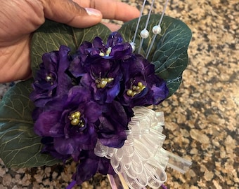 DST inspired African Violet Corsage (protocol approved)