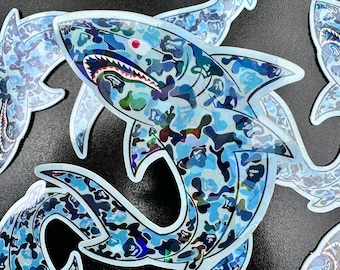 Blue Camo Shark Prismatic sticker