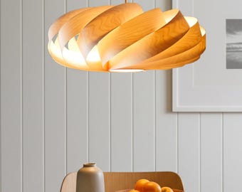 L06B, 60-70cm Handmade Birch Wood Veneer Pendant Lamp - Ceiling Hanging Chandelier Design