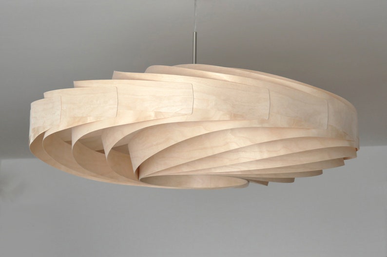 L21B 60-80 Handgemaakte houten hanglamp, berkenfineer. Plafondontwerp hangende kroonluchterlamp afbeelding 7