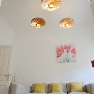 L06B 60-80 Handmade wood pendant lamp, birch veneer. Ceiling design hanging chandelier light zdjęcie 8