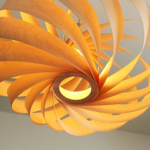 L06B 60-80 Handmade wood pendant lamp, birch veneer. Ceiling design hanging chandelier light image 3