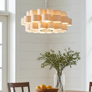 L10B, 60-70 cm, ręcznie robiona lampa wisząca z forniru brzozowego – żyrandol wiszący na suficie