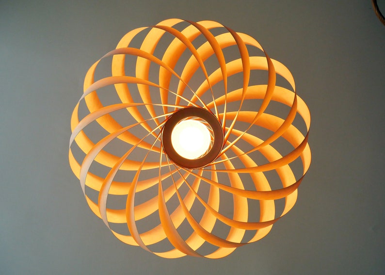 L06B 60-80 Handmade wood pendant lamp, birch veneer. Ceiling design hanging chandelier light image 2