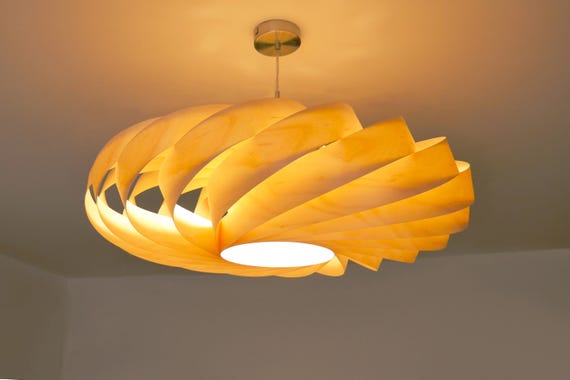 L06B, 60-70cm Handmade wood pendant lamp, birch veneer. Ceiling design hanging chandelier light