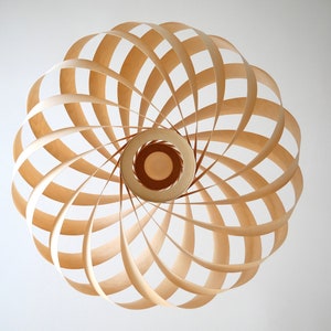 L06B 60-80 Handmade wood pendant lamp, birch veneer. Ceiling design hanging chandelier light image 6