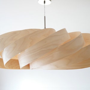 L06B 60-80 Handmade wood pendant lamp, birch veneer. Ceiling design hanging chandelier light image 5