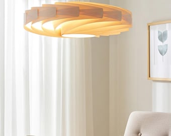 L21B, 60-80cm Handmade wood pendant lamp, birch veneer - Ceiling design hanging chandelier light