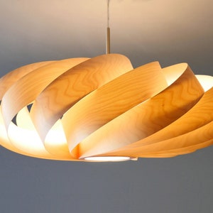 L06B 60-80 Handmade wood pendant lamp, birch veneer. Ceiling design hanging chandelier light