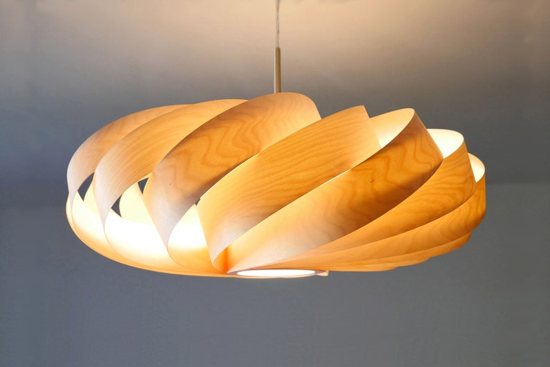 L06B 60-80 Handmade wood pendant lamp, birch veneer. Ceiling design hanging chandelier light zdjęcie 1