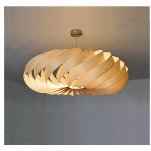 L14B, 80cm Handmade wood pendant lamp, birch veneer - Ceiling design hanging chandelier light
