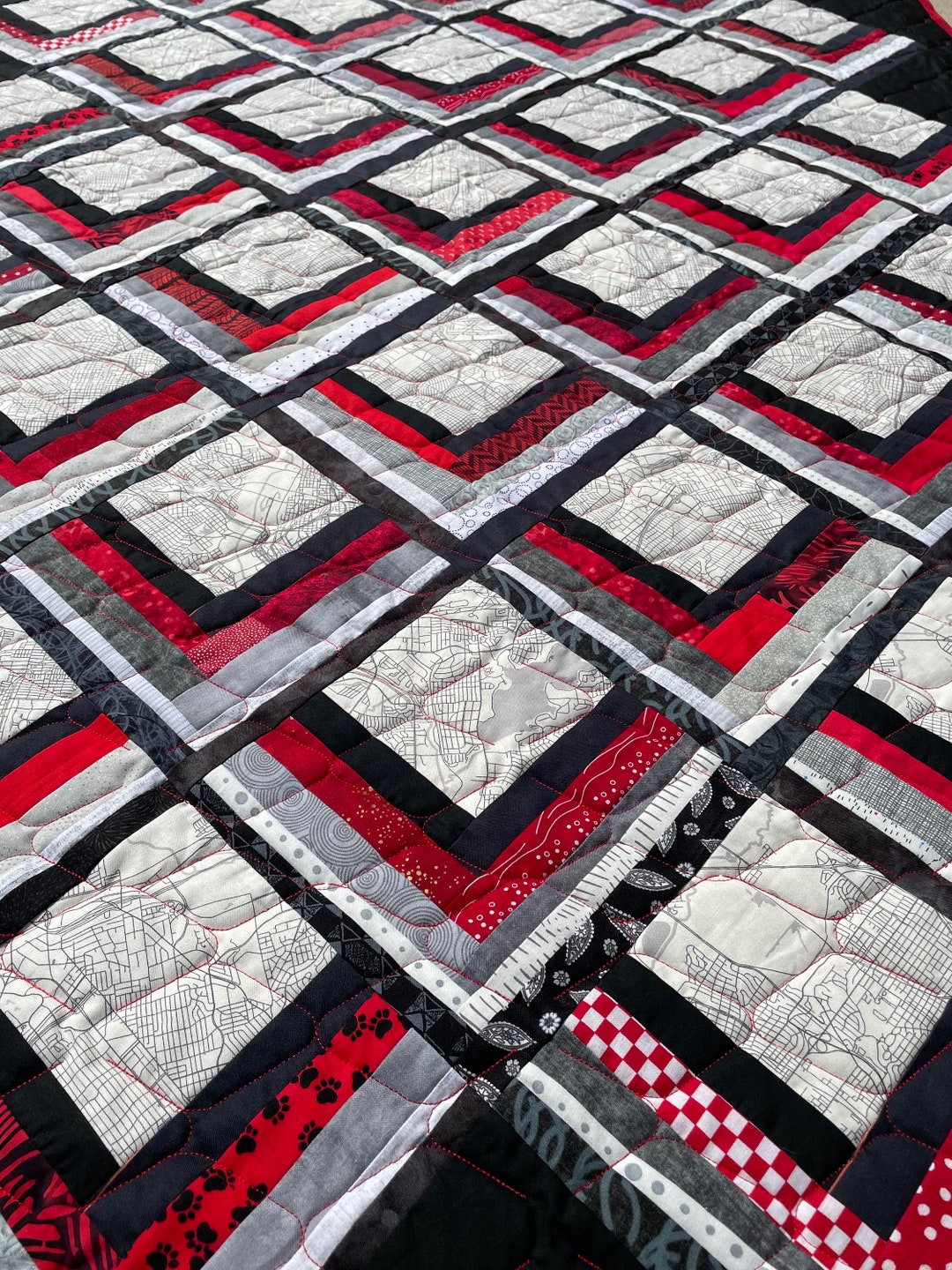 Red, Black and White Handmade Modern Large Lap Quilt - Etsy