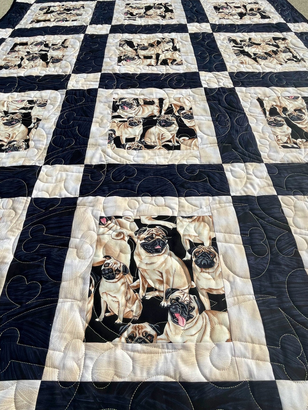 Pug Quilt Handmade Dog Themed Blanket Handmade Dog Quilt Etsy
