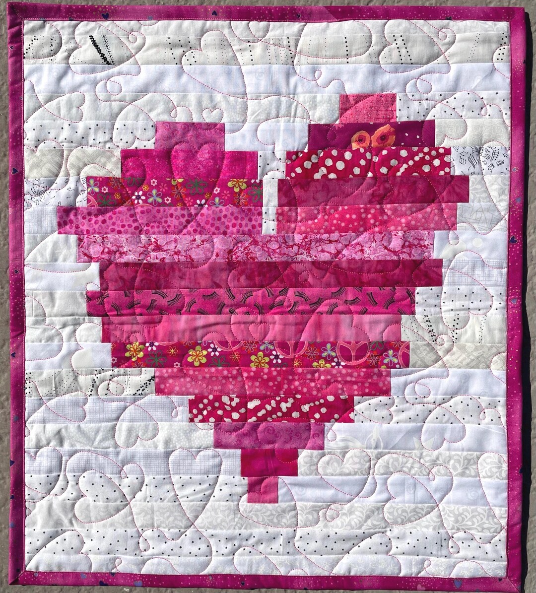 Pink and White Heart Quilt - Wall Hanging - Art Quilt - Etsy