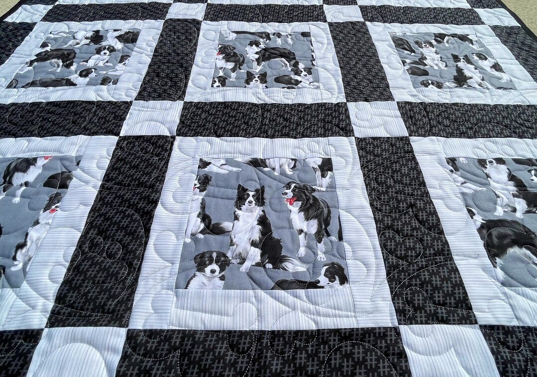 Border Collie Quilt Handmade Dog Themed Blanket Handmade Etsy