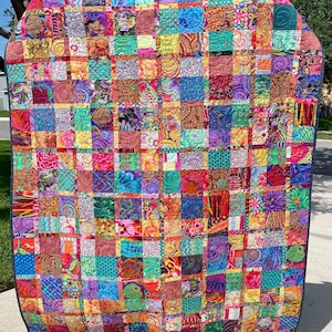 Colorful Kaffe Fassett Plaid Large Lap Quilt or Twin Bed Quilt Handmade