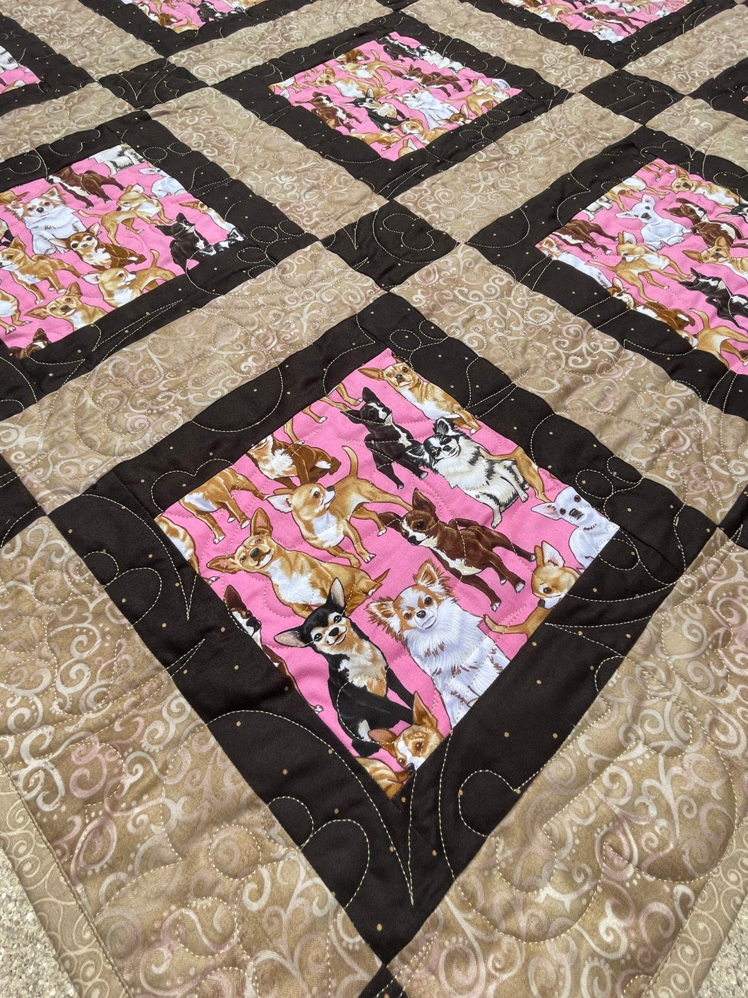 Chihuahua Quilt Handmade Dog Themed Blanket Handmade Dog Quilt Etsy