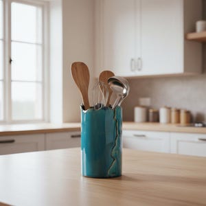 Organizzatore da cucina fatto a mano, portautensili in ceramica, contenitore minimalista, portaposate in ceramica rustica, regalo di inaugurazione della casa, arredamento per la cucina