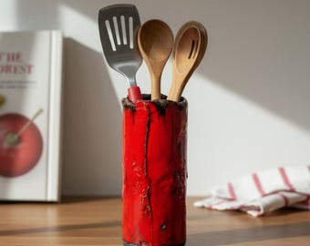 Porta utensilios de cerámica, organizador de cocina de cerámica rústica, contenedor minimalista para cubiertos, decoración única para la cocina, regalo de Navidad